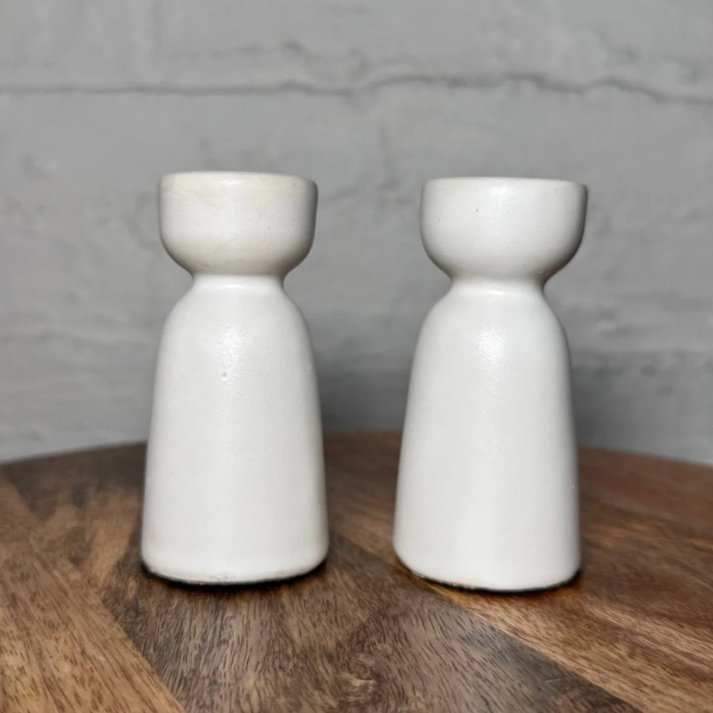 West Elm Pair of Pure Ceramic Taper Candle Holders